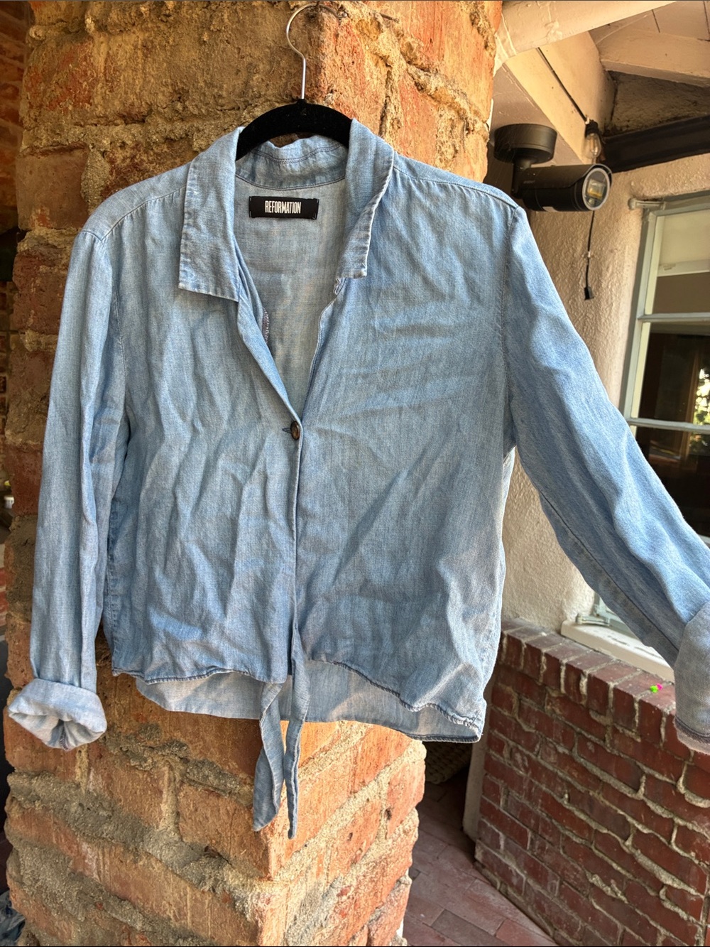 Reformation Light Blue Tie-Front Denim Jacket